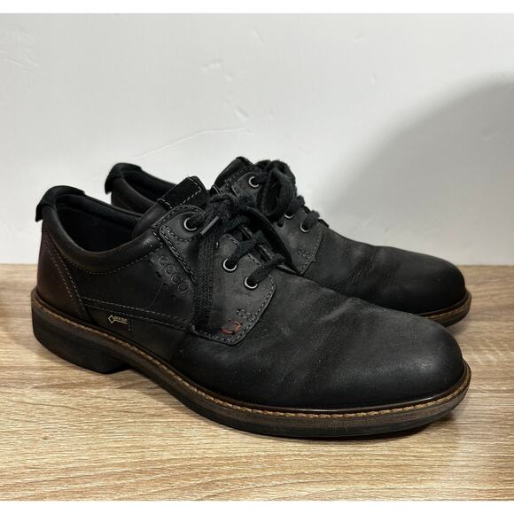 ECCO Mens GTX Gore-Tex Plain Toe Leather Lace Up Shoe EU 41 US 7 Black Round Toe - Picture 1 of 8